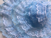 Doppelte gerüschte Tüll Spitze,Taufe,Puppen,Borte,Hellblau Weiß,38mm,lfm