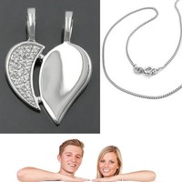 Partner Freundschafts Herz Anhänger teilbar mit 2 Ketten ECHT SILBER 925 Neu