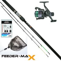 Feederset Angelset Feederrute mit Rolle Schnur ,2 Spitzen, Kescher, Feederbox 