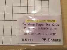Writing Paper for Kids - 10 X 10 Grid Paper - 11X 8.5 in, 20 lb, 25 sheets