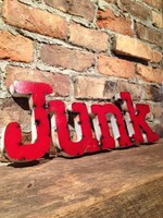 Vintage,  Rustic,  Red,  23" Long,  Metal Sign Says "JUNK", 8" Tall
