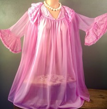 50's Vintage Shadowline Sheer Double Chiffon Peignoir Gown Robe 32 34 36 38