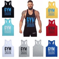 Herre Gym Muscle ärmellos Tank Shirt Tops Sport Bodybuilding Shark Fitness Weste