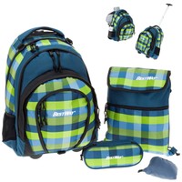 4er SET Trolly ROLLIN PLAID Schultrolley Schulrucksack Rucksacktrolley GREEN BLU