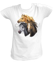 Damen T-Shirt 11259 Mustang schwarzes Pferd 3 Pferde Horse Horses Wild Pony 
