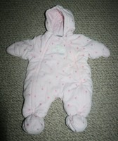 LN Absorba Pink Floral Embroidery Fleece Hooded Zip Closure Snowsuit~sz 3 mos.