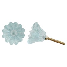 8 Blue Glass Cabinet Knobs Kitchen Drawer Pulls Furniture Hardware Daisy #K62