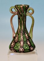 Fratelli Toso matt geätzte Millefiori Vase mit Henkeln Murano Star Murrines