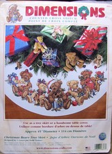 Dimensions Counted  Cross Stitch Christmas Bears Tree Skirt Teddy Bears HTF