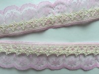 Zarte zweilagige Tüll Spitze,Band,Shabby,Rosa Cremeweiß,22mm,lfm