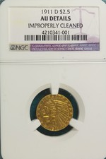 1911-D Ngc Au Details Improperly Cleaned $2.5 Dollar Gold Indian! #Cs0154