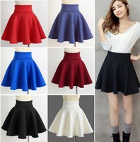 Sexy Mini Kurzer Hohe Taille Skater Rock Trikot Einfarbig Ausgestellt Plissee