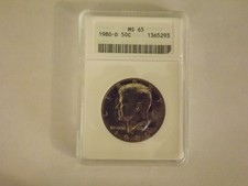 1980-D Denver Kennedy Half Dollar 50¢ Anacs Ms 65