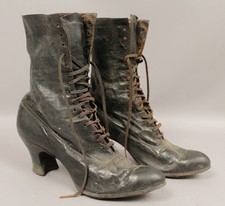 Estate Found Antique Pair Early 20c Edwardian Lace Up Leather Ladies Boots Shoes