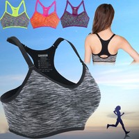 Damen Space-Dye Sport-BH BRA Bustier Top Push Up Nahtlos Fitness Yoga Jogging