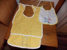 Vintage Baby Bibs Blue Bird Yellow Duck Hand Embroidered Handmade