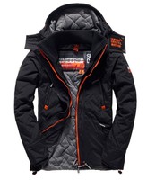 Neue Herren Superdry Arctic Wind Yachter Steppjacke mit Kapuze Black