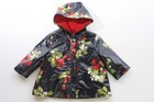 New JANIE & JACK Red STRAWBERRY Print SLICK RAINCOAT Jacket Hooded 6 12 MONTHS