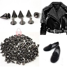 100x 10mm Gun Black Metal Bullet Studs Cone Punk Spikes Spots Rivet Leathercraft