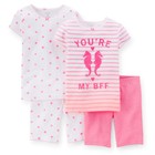 NWT Carter's Infant Girls 4-Piece Snug Fit Cotton PJs BFF Seahorses pajamas 