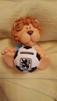 TSV 1860 München Keramik Spardose LÖWE, weiß-blau mit Fußball, SELTEN, handmade