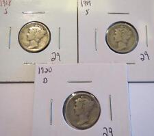 Mercury Silver Dimes 1918S, 1919S & 1920D Lot 29