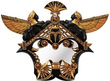 Egyptian Revival Ebony & Gold Sphinx Scarab Wall Mirror Sculpture