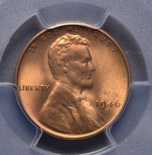 1946-S 1C Lincoln Cent Red Ms66Rd Pcgs