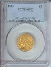 1913 $5 Indian Half Eagle Gold Coin Pcgs Ms62 Ms-62 Better Date !