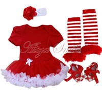 4PCS Baby Girl Christmas Birthday Party Tutu Dress Romper Jumpsuit Clothes 0-12M
