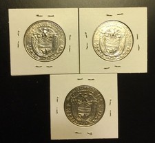 Three Rare 1947 Panama 1/2 Medio Balboa 90% Silver Coins U Judge Condition L@K