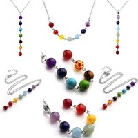 Natur 7 Edelstein Chakra Perlen Anhänger Kette Halskette Chakrenanhänger Armband