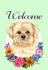Garden Indoor/Outdoor Welcome Flag (Flowers) - Lhasa Apso 630401