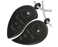 2 Partneranhänger Kettenanhänger mit Ketten  & gratis Gravur - Black -AH192