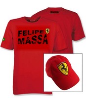 T-SHIRT CAP Formula Formel One 1 Ferrari F1 Felipe Massa Name Logo Rot