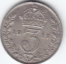 1917 Uk - Great Britain - Threepence Coin