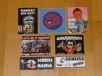 7 VERSCHIEDENE ANTI HANSA  AUFKLEBER  FÜR   BREMEN , UNION  , ST.PAULI