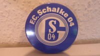 alte FC SCHALKE 04 ANSTECK-NADEL-BUTTON "S04 F.C. SCHALKE 04" 55 mm Durchmesser