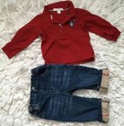 Burberry Baby Boy Outfit Red Long Sleeve Top With Pants Size 12 Months
