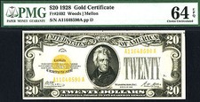 1928, $20 Fr 2402 Small Size Gold - Pmg 64 Epq