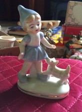 Vintage Porcelain Girl In Blue And White With Dog Made In Japan
