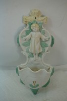 ANTIQUE HOLY WATER FONT GERMAN BISQUE PORCELAIN CATHOLIC JESUS CHILD RELIGIOUS