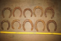 10 alte, rostige Hufeisen, Glücksbringer, Pferd, zum Basteln 12 - 13 cm