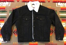 Vtg Levi's Sherpa Lined Jean Jacket Coat Black Denim Trucker USA Men's Large