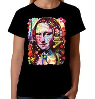 Velocitee Ladies Psychedelic Mona Lisa T-Shirt Neon Painting Pop Art A19048
