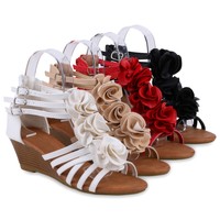 Damen Keilsandaletten Blumen Wedges Sandaletten Keil Absatz 811419