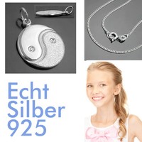 1 Ying Yang Freundschafts Anhänger mit Gravur Yin Yang mit Kette Echt Silber 925