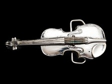MH03167 VINTAGE 1978 CUT-OUT *VIOLIN* CHROME OVER SOLID BRASS MUSIC BELT BUCKLE