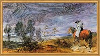 Landschaft mit Reiter Wilhelm Busch Pferd Wind Einsamkeit Weite LW H A2 0024