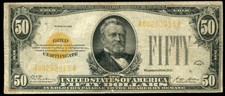 1928 $50 Fifty Dollars Gold Certificate Currency Note Very Fine